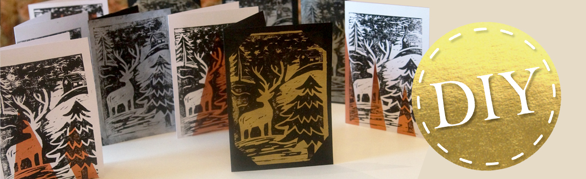 Weihnachtskarten selbstgemacht mit Linoldruck!